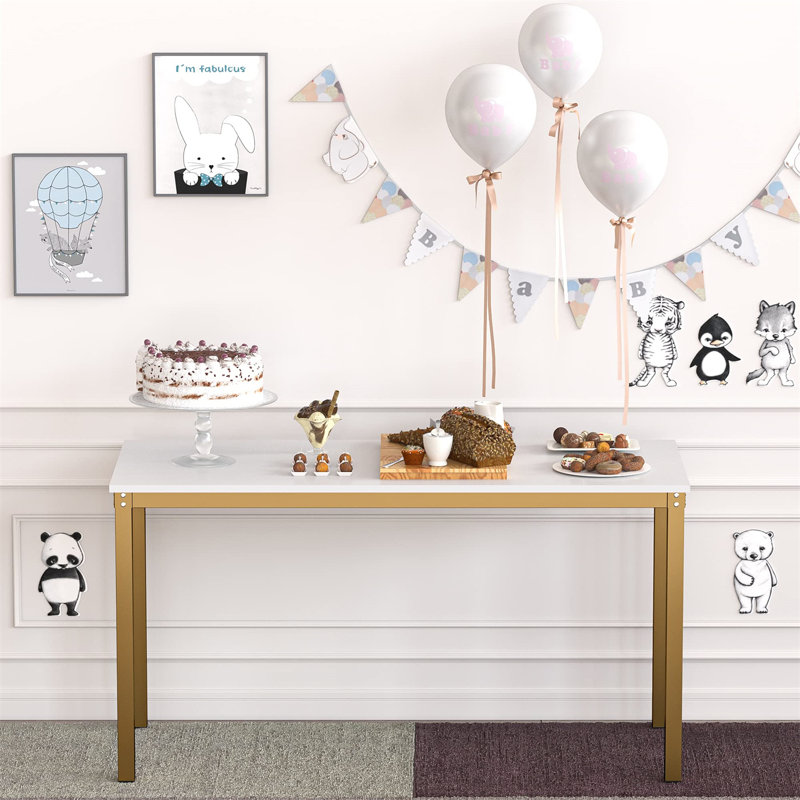 Bureau d'ordinateur Pauljohn, Blanc, Or, H 29,53 po x l 39,37 po x P 23,62 po