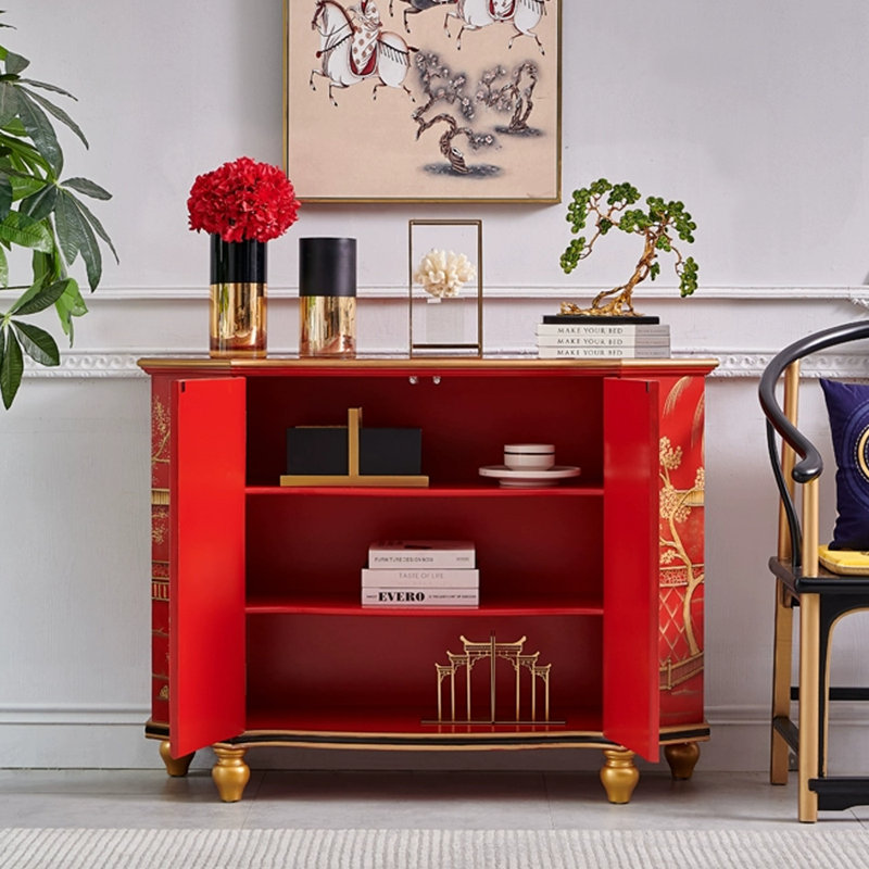 Buffet décoratif rouge peint à la main