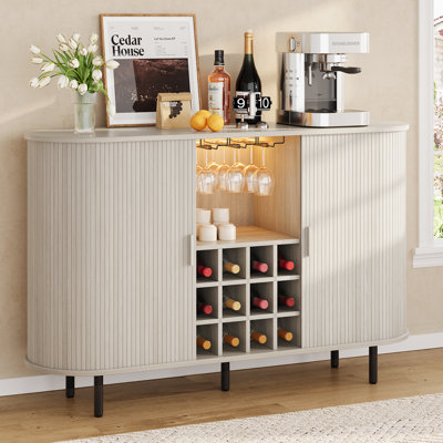 54.6'' Modern Bar Cabinet With Adjustable Shelves & RGB Lights, Wine Cabinet Sideboard Buffet With Wine Glass Holder & Wine Rack