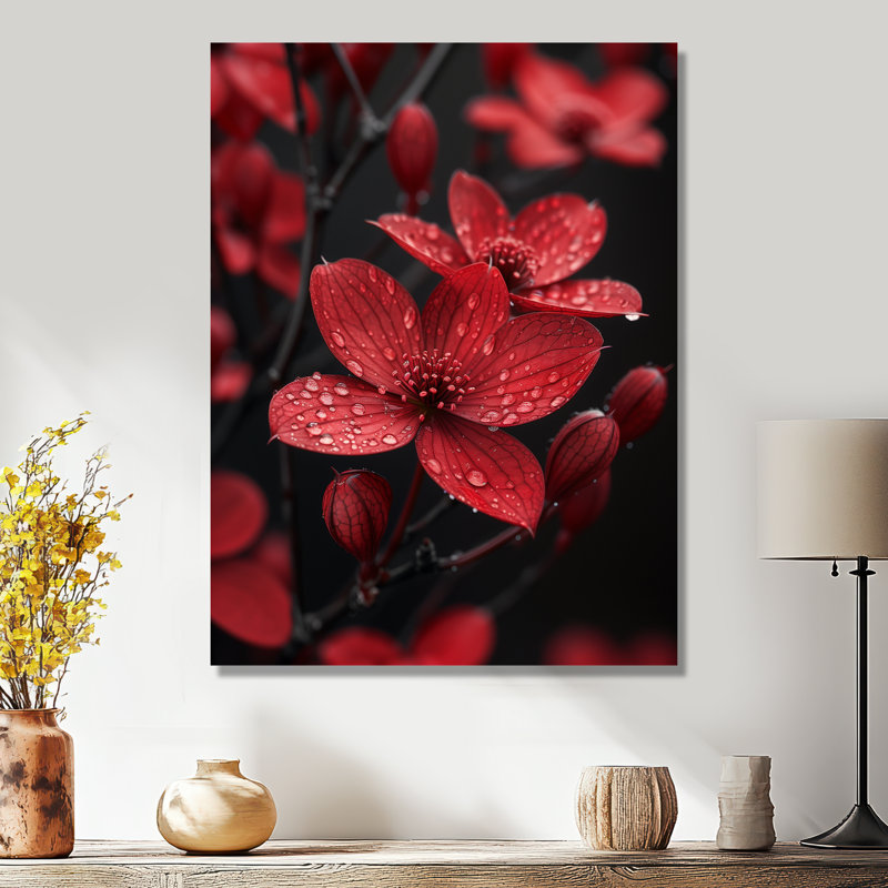 Monochromes de gouttes de pluie, cornouiller I - art mural cornouiller, Métal métal, H 40 po x l 30 po x P 1,5 po