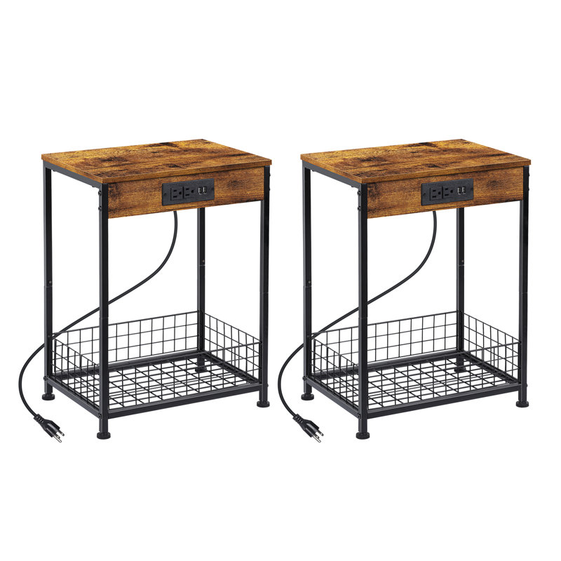 Side Table with USB 2-Pack Brown