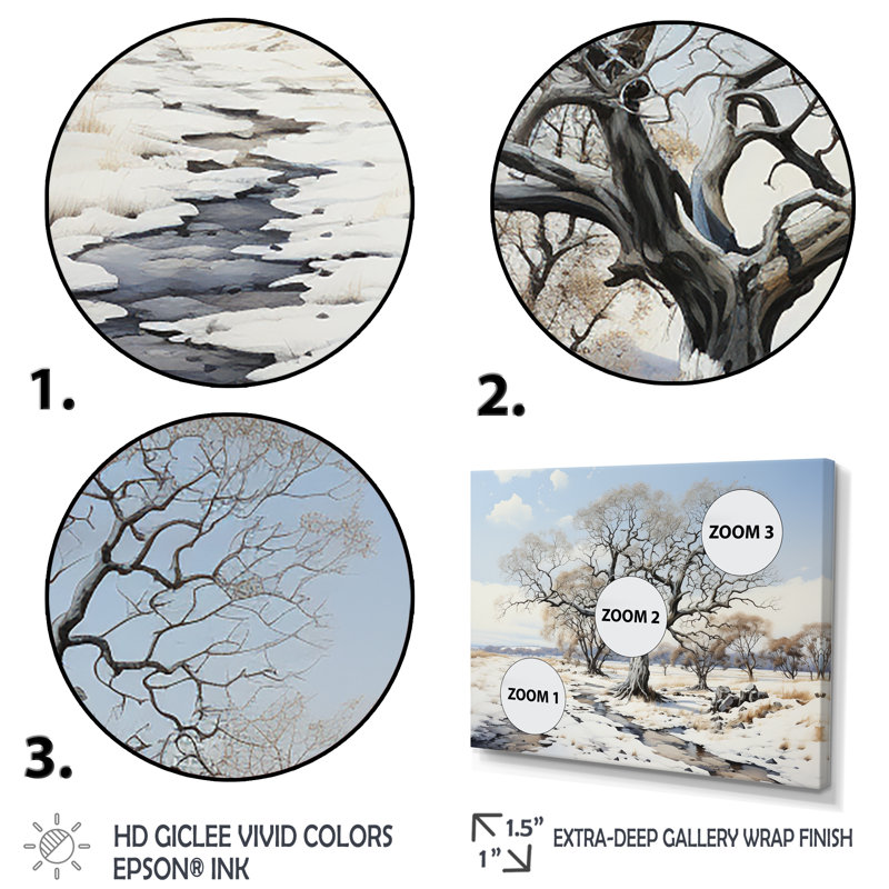 Winters Tree Sycamore 2 - Art mural sycomore, Cadre flottant blanc, H 16 po x l 32 po x P 1 po