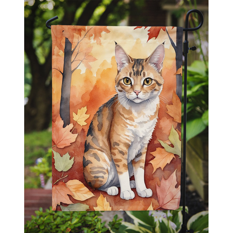 Chat en feuilles d'automne drapeau de jardin, Oregon Rex