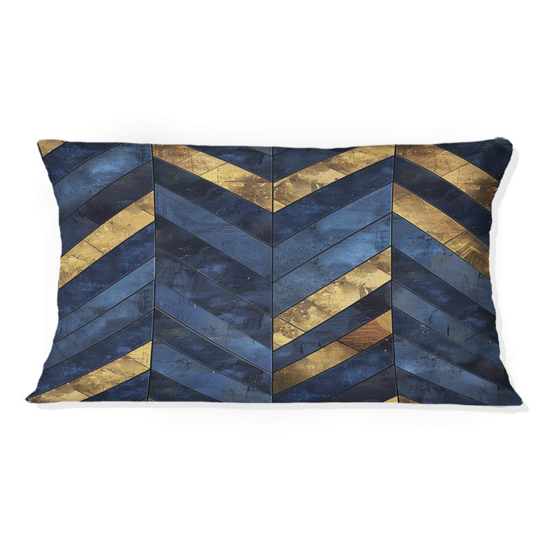 Coussin lombaire moderne doré à motif à chevrons doré Glam II