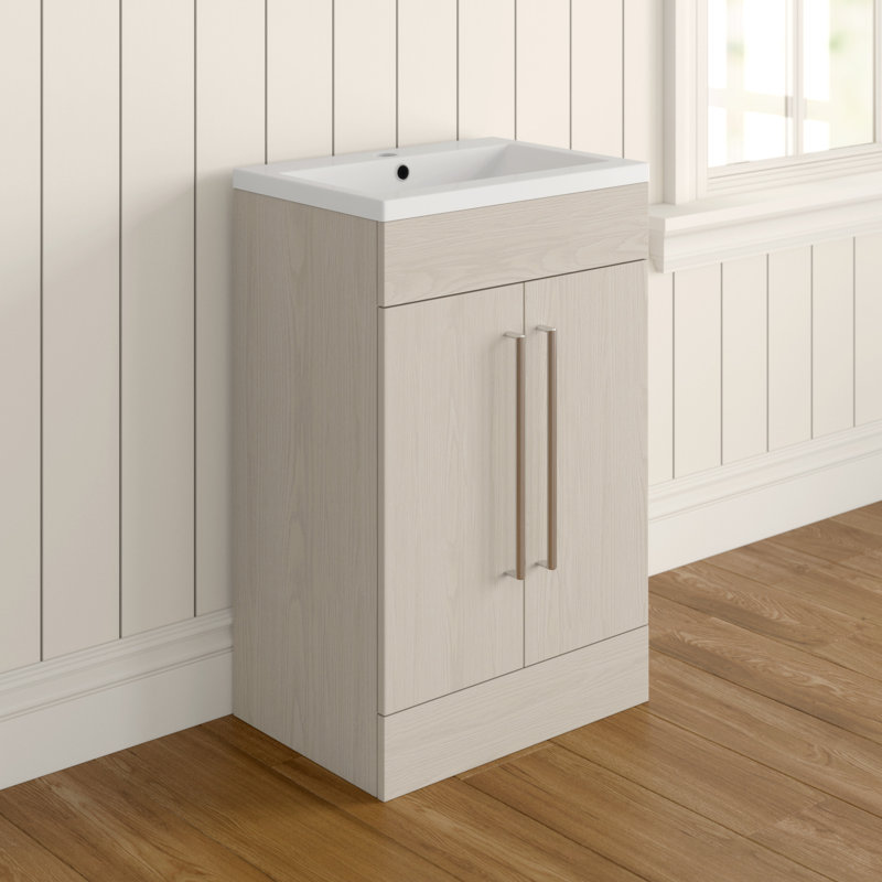 515mm Single Bathroom Vanity with Semi-Recessed Ceramic Basin, Light Elm