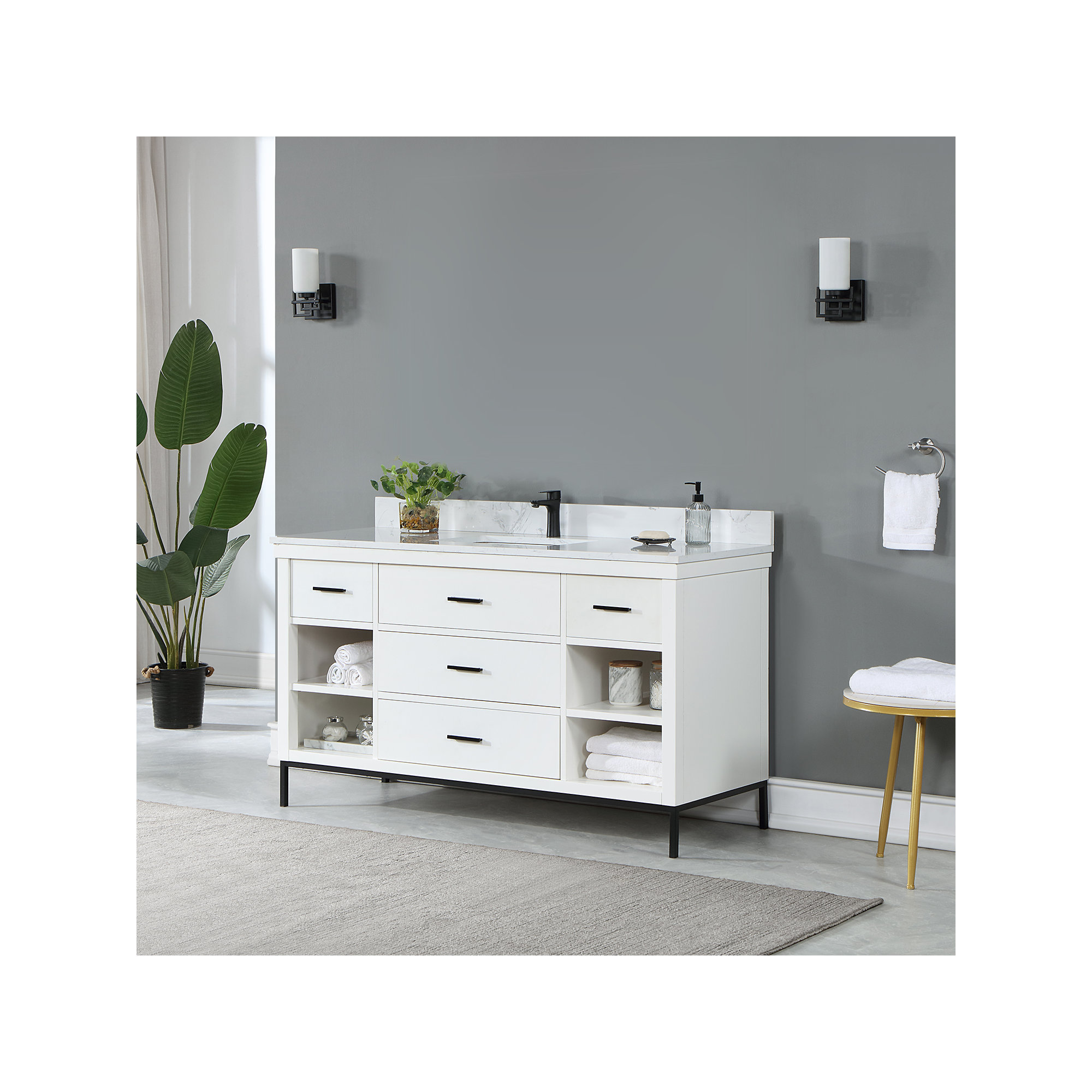 Adaire 60'' Single Bathroom Vanity, Brown, Matte Black