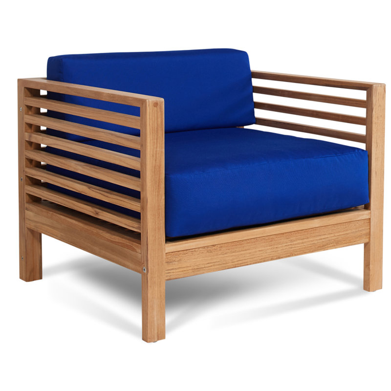 Summer 4 Piece Rattan Sunbrella Sofa Set with Cushions, Brown, Navy