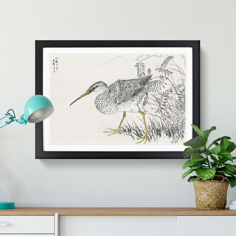 Whimbrel Bird & Wisteria Vine by Numata Kashu - Picture Frame Graphic Art Print, Black, 60cm H x 91cm W x 2cm D