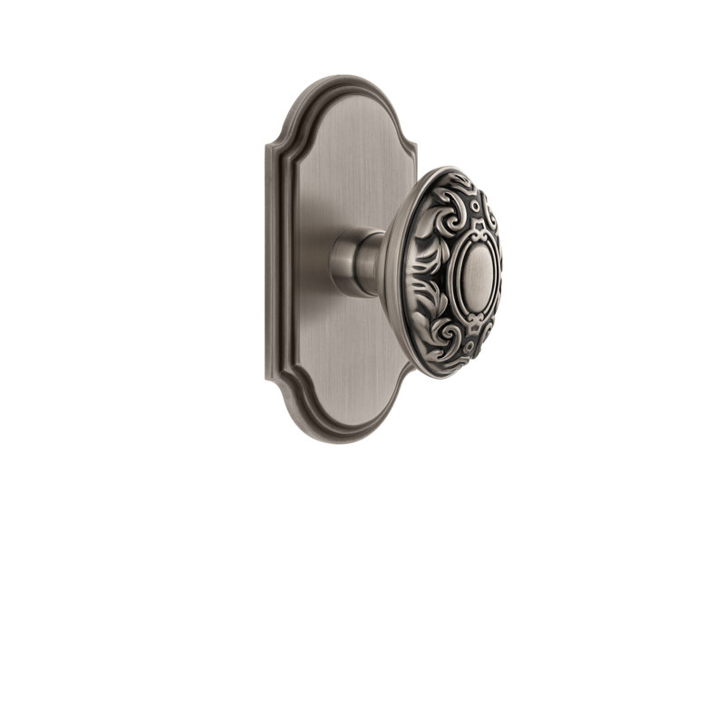 Grandeur Arc Plate Passage with Grande Victorian Door Knob, Antique Pewter, 2 3/4"