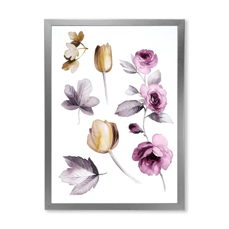 Fleurs roses et oranges - Peinture sur toile, H 32 po x l 24 po x P 1 po, Cadre photo argenté