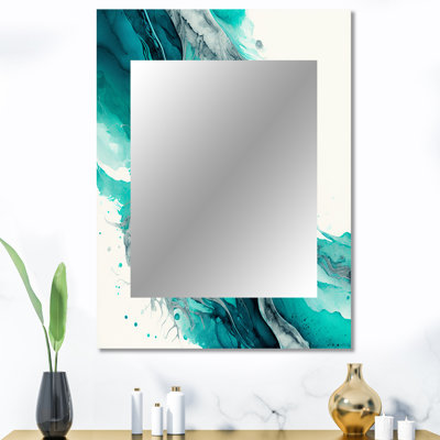 Turquoise Waves In Paradise VII - miroir mural décoratif à encre liquide, miroir moderne, impression d'art en métal