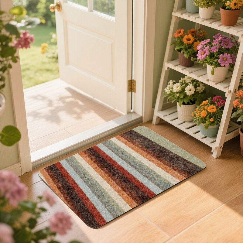 Earth Tone Striped Doormat, 24 x 36, for Front Door
