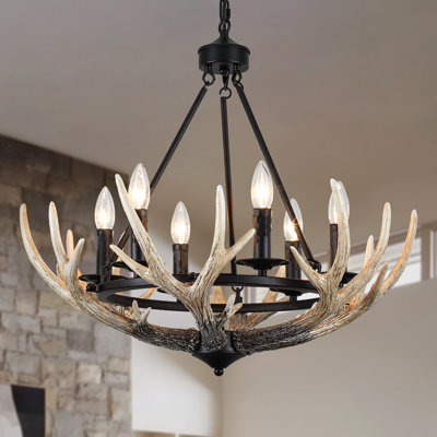 6 - Light 23.6'' Dimmable Rustic Farmhouse Style Resin Antlers Chandelier For Dining Room, Kitchen, Island, Living Room