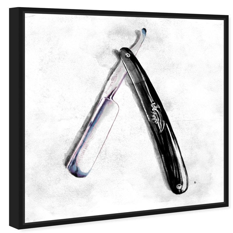 «Bath and Laundry Straight Razor 2 Barber», reproduction d'art sur toile tendue, Cadre noir, H 40 po x l 40 po x P 1,5 po