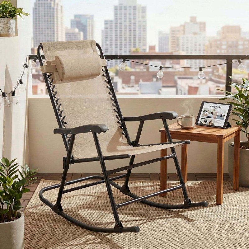 Ensemble de 2 chaises berçantes pliantes avec confort ergonomique et fabrication durable résistante aux intempéries, Kaki