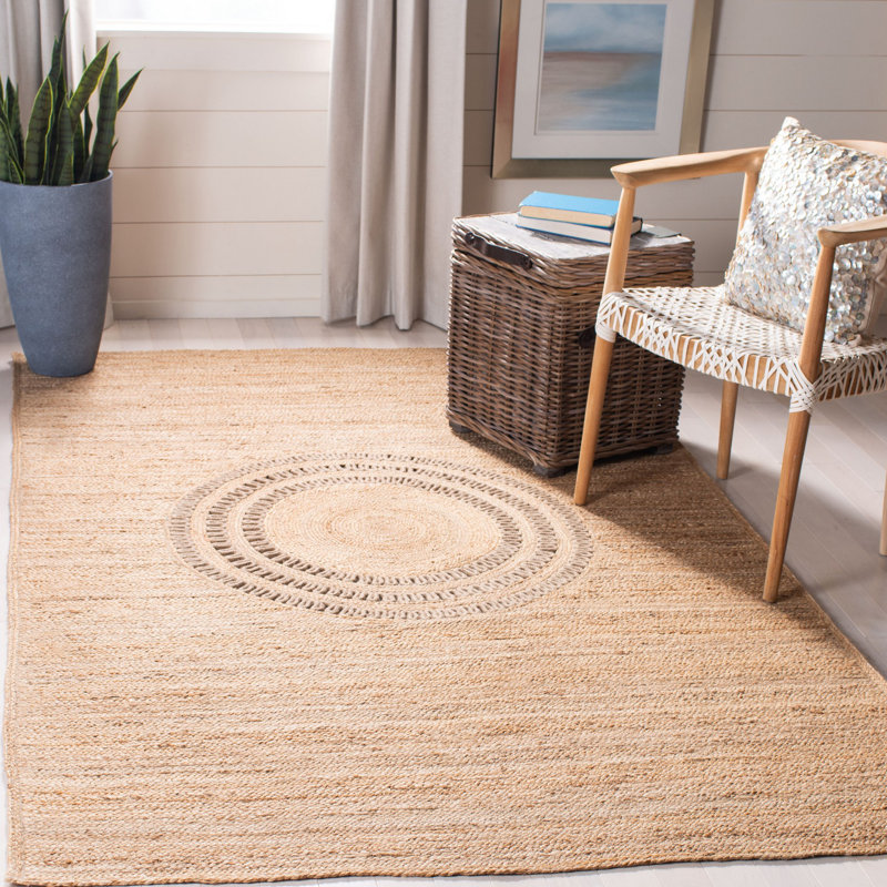 Robs Natural Fiber Hand Woven Jute Solid Color Rug, Rectangle 5' x 8'