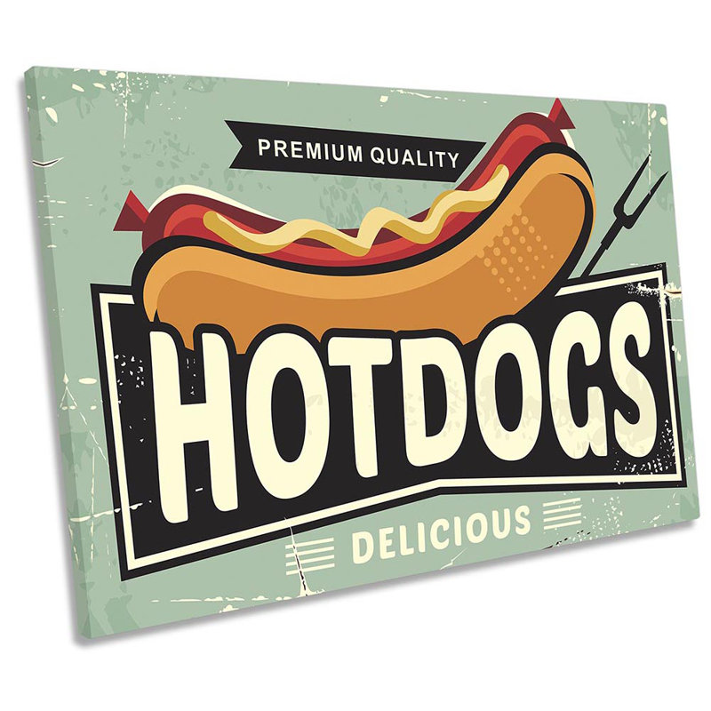 Hotdogs Retro Kitchen Café - Wrapped Canvas Print, 91.4cm H x 137.2cm W