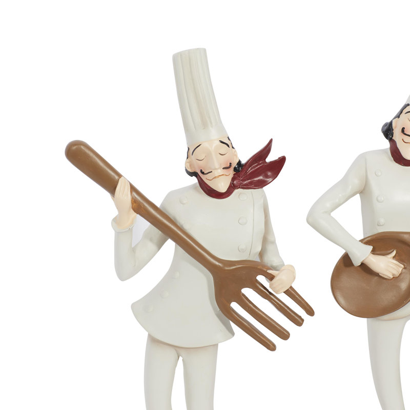 White Polystone Chef Decorative Sculpture with Musical Instruments, 3 Set of 14"H, 8"W