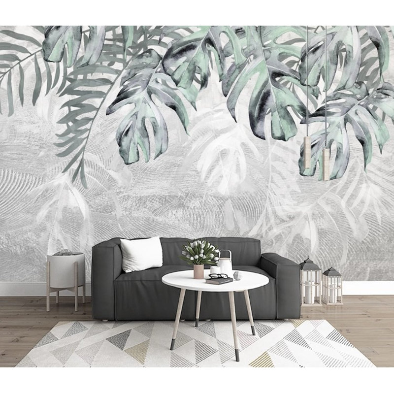 Papier peint amovible de feuilles de palmier tropical tropical rétro, L 48,96 po x l 75 po
