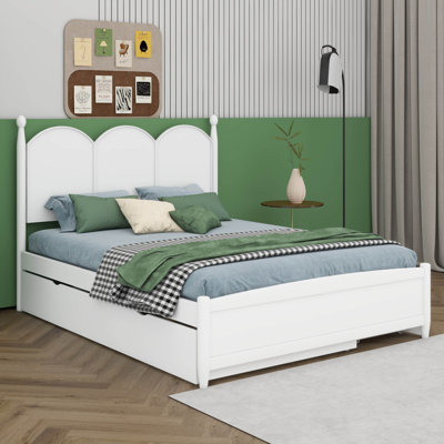 Queen Size Platform Bed With Twin XL Trundle, Wooden Storage Bed Frame With 2 Storage Drawers, No Box Spring Needed