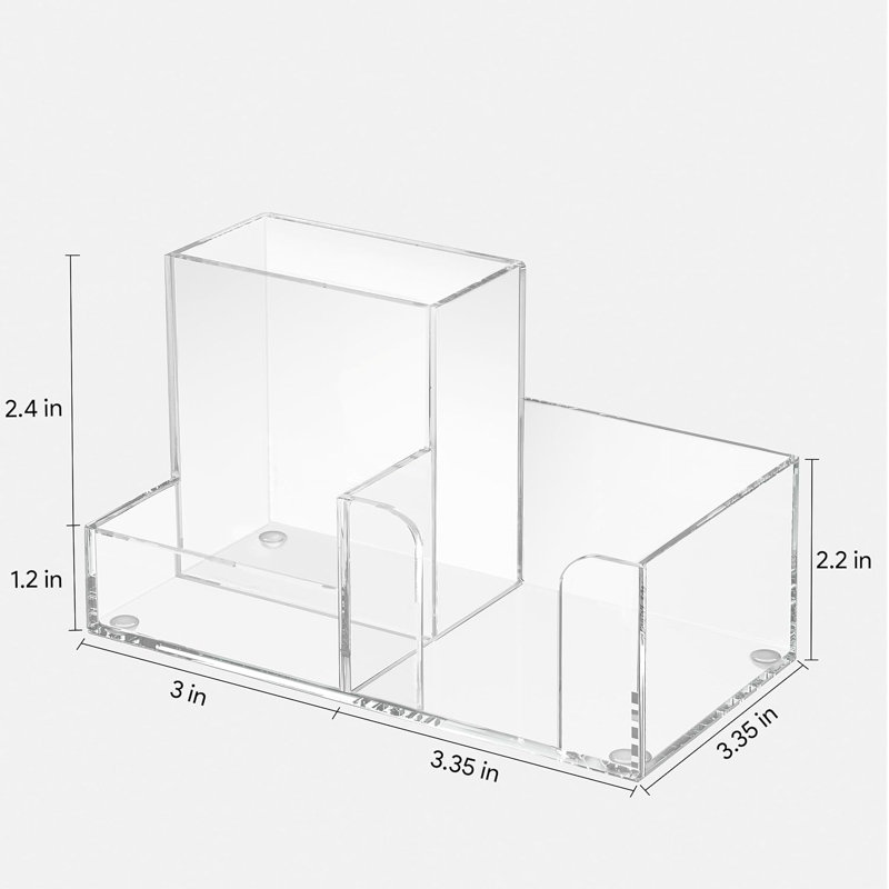 Porte-stylo en acrylique pour bureau, petit organisateur de bureau à 3 compartiments, accessoires de bureau transparents avec supports pour notes autocollantes