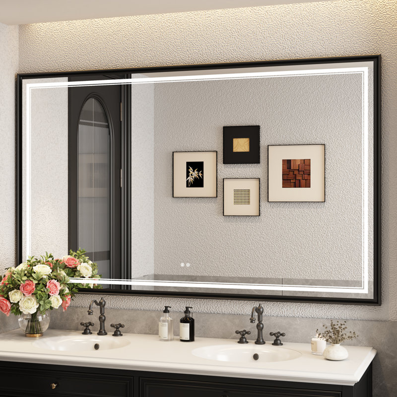 Miroir de salle de bain à miroir pour salle de bain, Noir mat, 32 po x 48 po