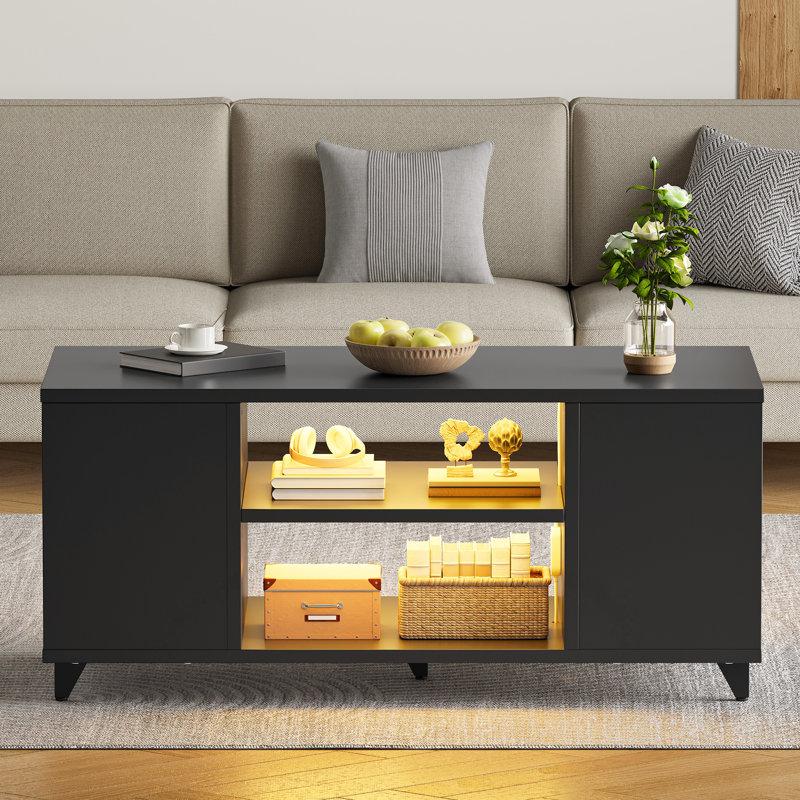 Four Leg Coffee Table with Storage, Black