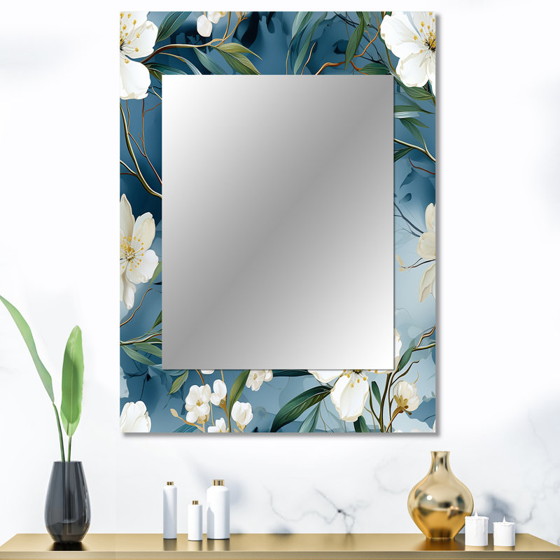 Motif de marbre blanc et bleu Zakeyia Magnolias, 40 po x 30 po