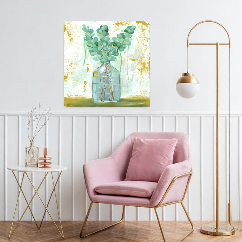 Arrangement eucalyptus abstrait, H 32 po x l 32 po