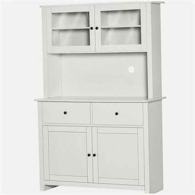 63.5-inch kitchen table with bookshelf, storage cabinet with 4 shelves, drawers, frame with glass door, retro white microwave countertop
