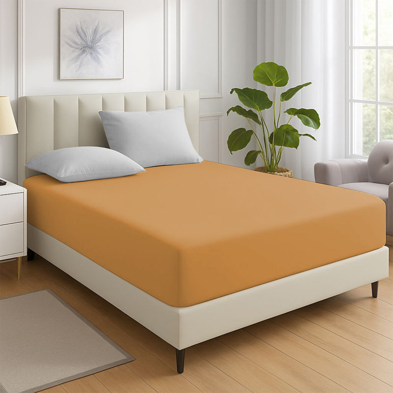 200 Thread Count Microfiber Deep Fitted Bed Sheet – 25cm Pocket, Single (3'), Ochre