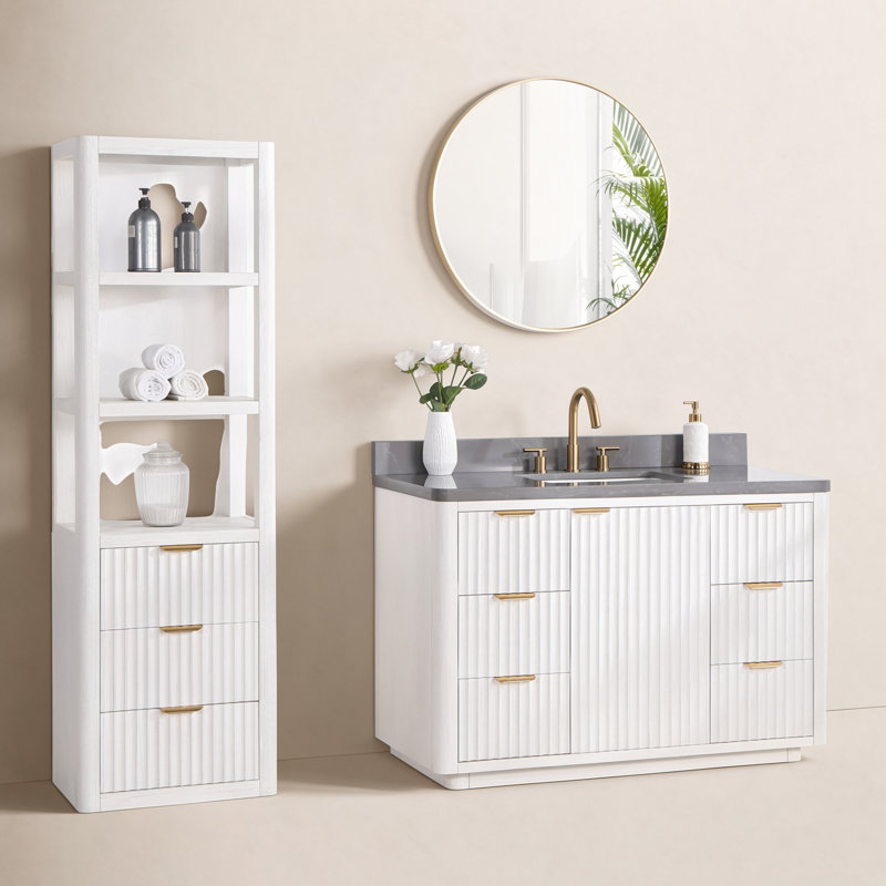 Ensemble de meuble-lavabo simple 48 "avec miroir Adela, Noir, noir, noir, noir, Blanc / Blanc, Doré