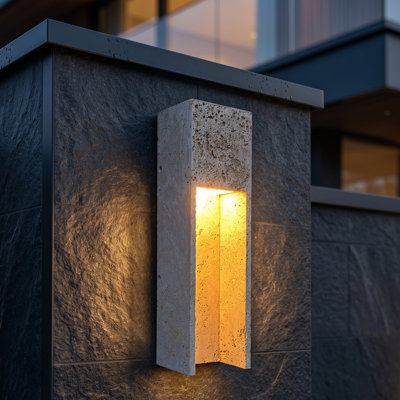 18''H Dimmable White Travertine 80CRI LED Outdoor Wall Light