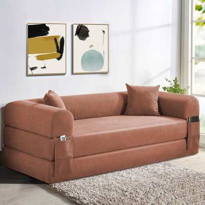 Boneless 3-Seats Convertible Floor Sofa Bed with Storage Pocket, Corduroy Folding Mattress Sofa with Zipper Closure, Floor Lounge Couch for Living Room, Bedroom