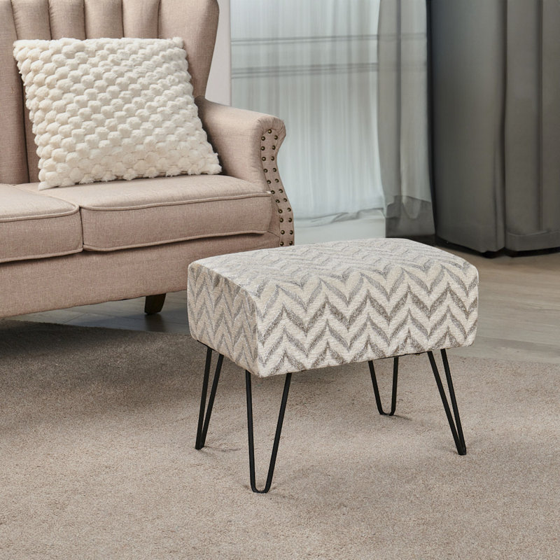 48.3cm Wide Rectangle Chevron Standard Ottoman, Silver