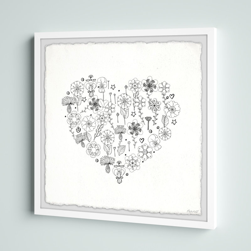 Cœur et fleur - couche, impression de dessin encadré, H 24 po x l 24 po x P 1,5 po