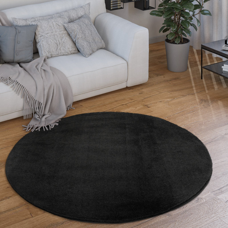 Tapis doux, doux, à poils courts, antidérapant, de couleur unie, lavable, Rond 3 pi 11 po, Noir