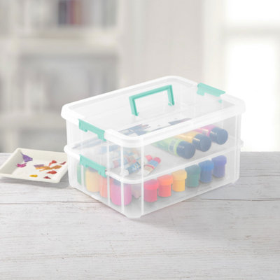 Sterilite Stack and Carry 2 Layer Handle Box, Small Storage Latch Lid Container, Organize Crafts