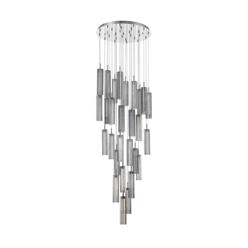 Luminaire suspendu multi-lumières DEL Delaney, H 136,75 po x l 26 po x P 26 po, Gris fumée, Chrome poli
