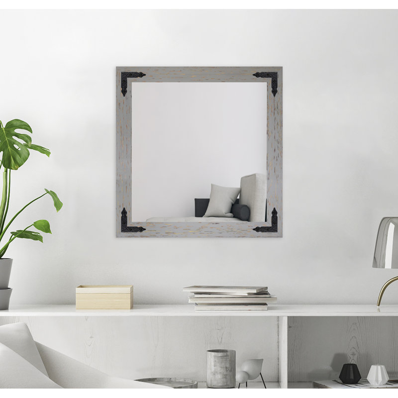 Karp Solid Wood Flat Wall Mirror, 32" x 32", Gray/Red