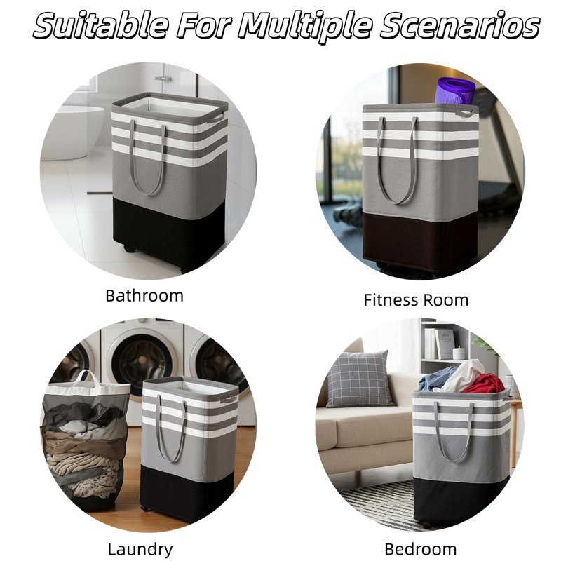 Grand panier à linge pliable 85l avec roulettes, panier à linge imperméable, H 26,6 po x l 15 po x P 12,2 po