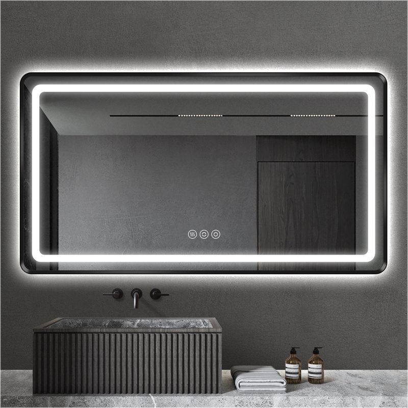 Front and Backlit LED Bathroom Vanity Mirror, Black, 36" x 66"