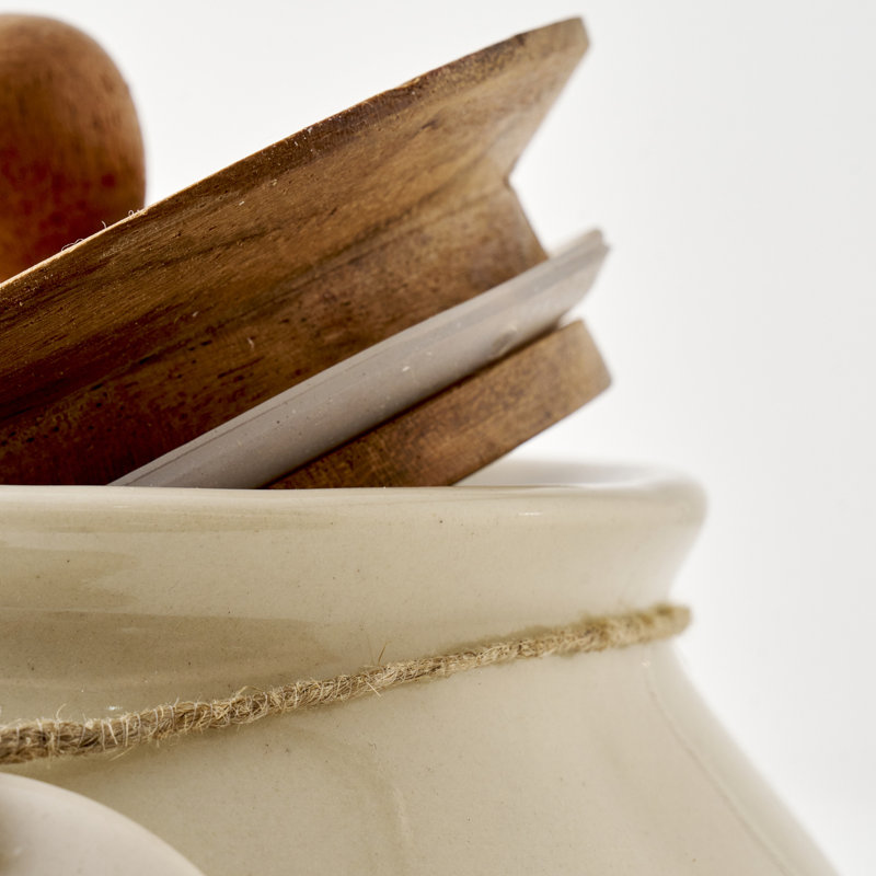 Pot en céramique avec couvercle en acacia