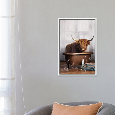 Highland Cow In The Tub by Domonique Brown - Print on Canvas
