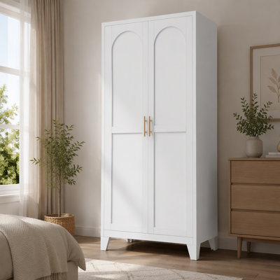 Armoire de rangement autoportante en métal de 180 cm (71 pouces) avec 2 portes décoratives et étagères réglables, armoire de rangement haute en acier pour chambre, salon, cuisine, bureau à domicile
