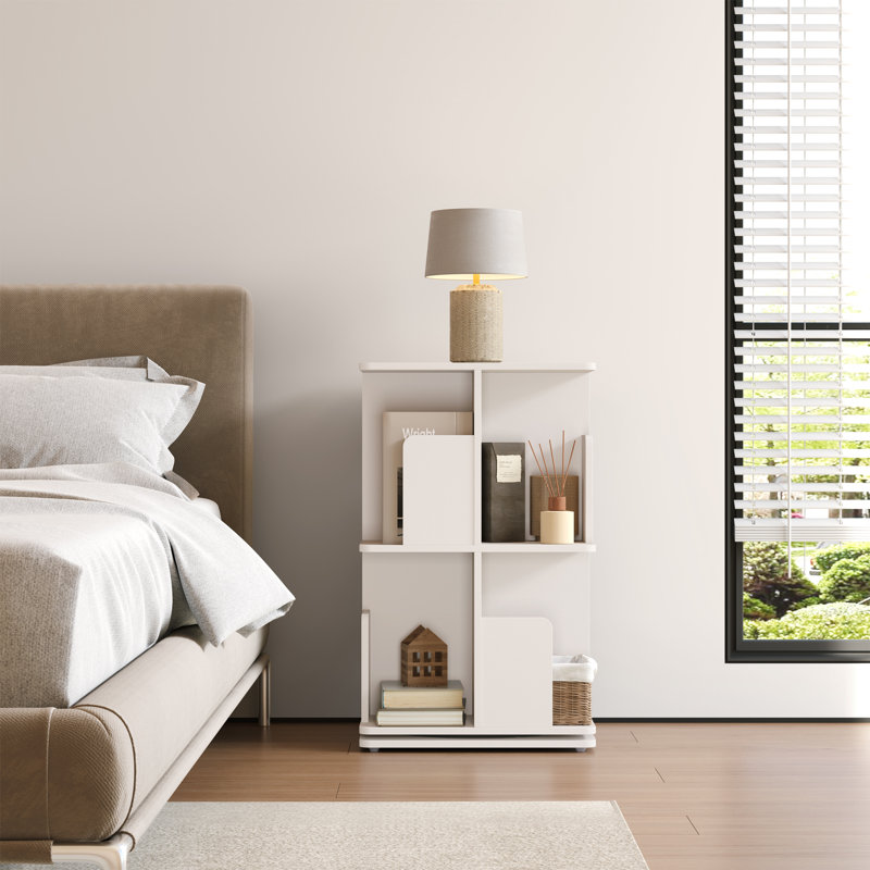 Rotating Bookshelf, 2 Tier Small Bookcase Corner Shelves Display Storage Tower Space-saving Revolving For Small Space, White