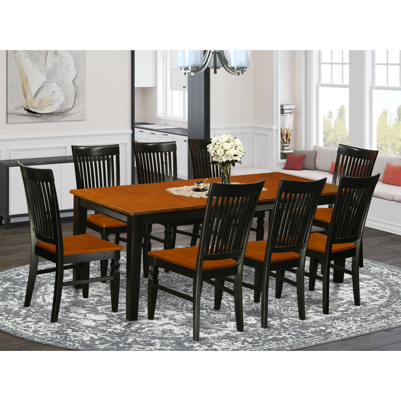 9 Piece Dining Room Table Set Includes a Rectangle Wooden Table with Butterfly Leaf and 8 Kitchen Dining Chairs, Black & Cherry