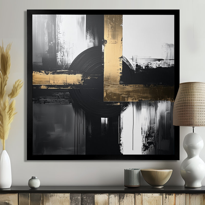 Scher - Art mural abstrait, Reproduction encadrée d'une seule photo, Noir, H 16 po x l 16 po