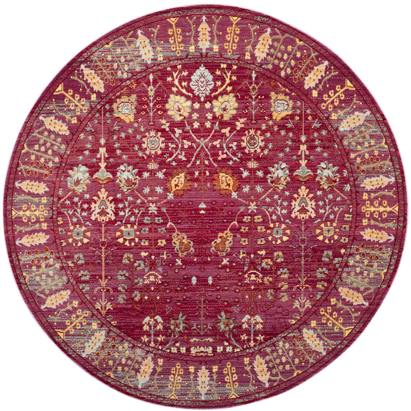 Tapis fuchsia à motif oriental Chantae, Rond 6 pi 7 po