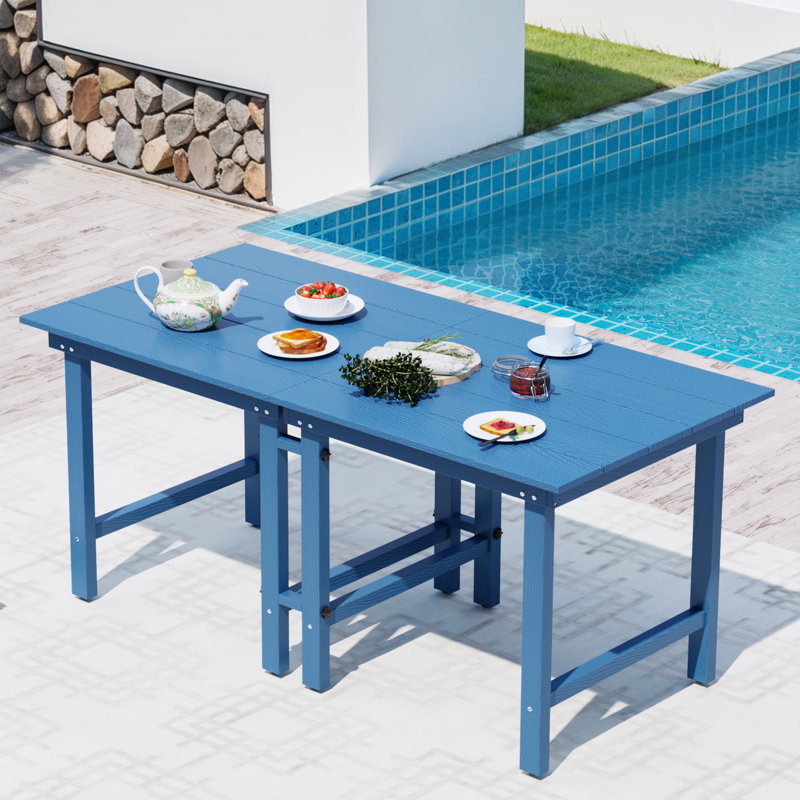 Table de salle à manger de patio en PEHD L 70 po x l 32 po Bensley, Bleu